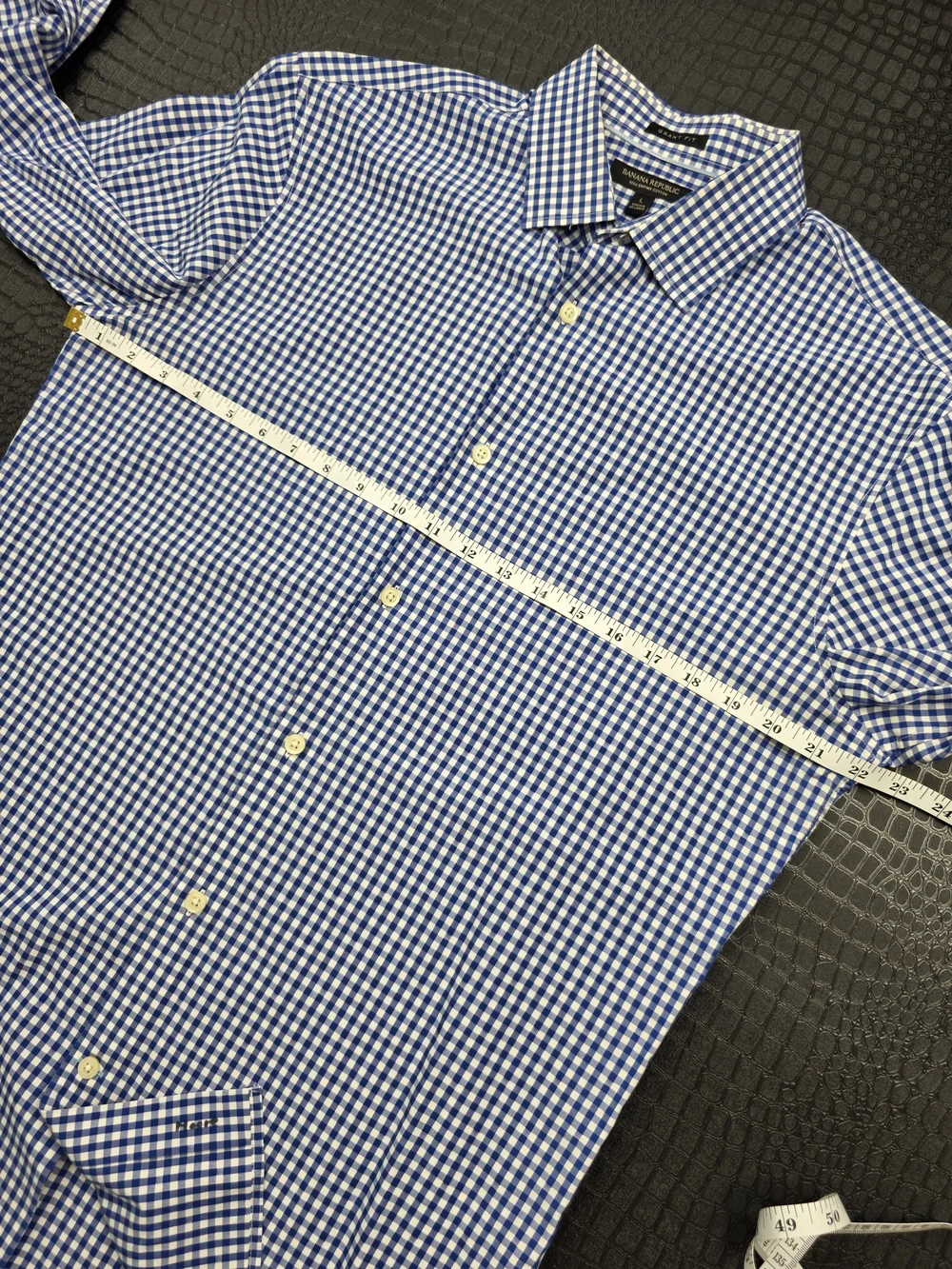 Banana Republic Grant Fit 120s Supima Cotton Dress Shirt Blue White Gingham Chec